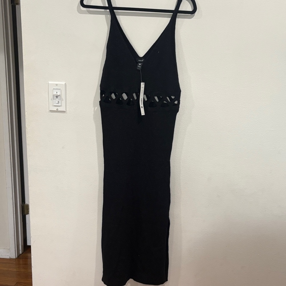 Aqua Black Backless Dress with Cutout Detail